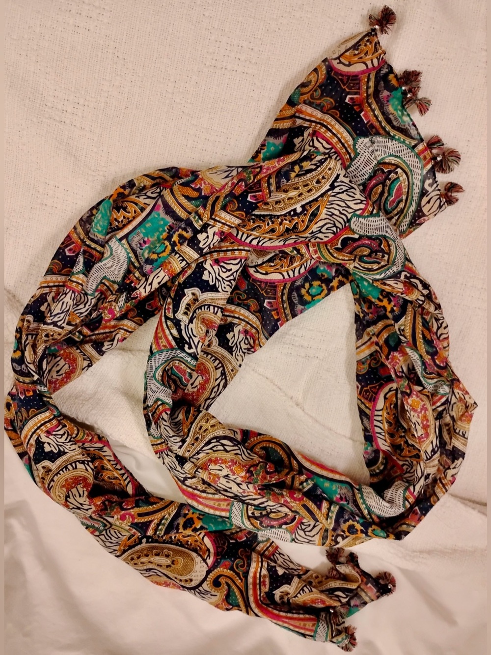 Echo paisley fall echo scarf with tassels. Great neutral colors. Excellent/new
